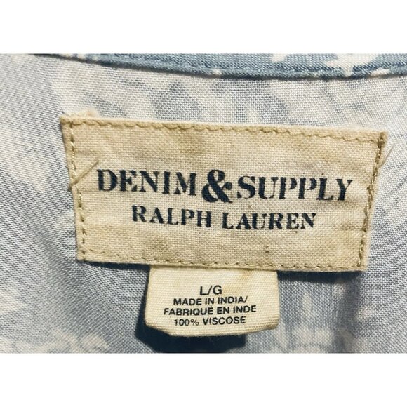 Denim And Supply Ralph Lauren Dress Womens Large Blue Floral Wrap Ruffle Flirty - Picture 7 of 8